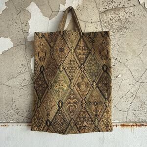 Vtg Tapestry Tote Bag Kilim Jacquard Market Book Tote Earthy Boho Cottagecore‎